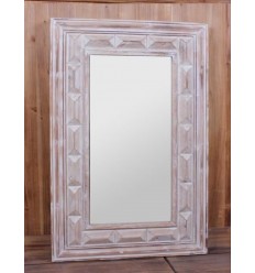 Espejo de madera color crema marco tallado - ALBERT